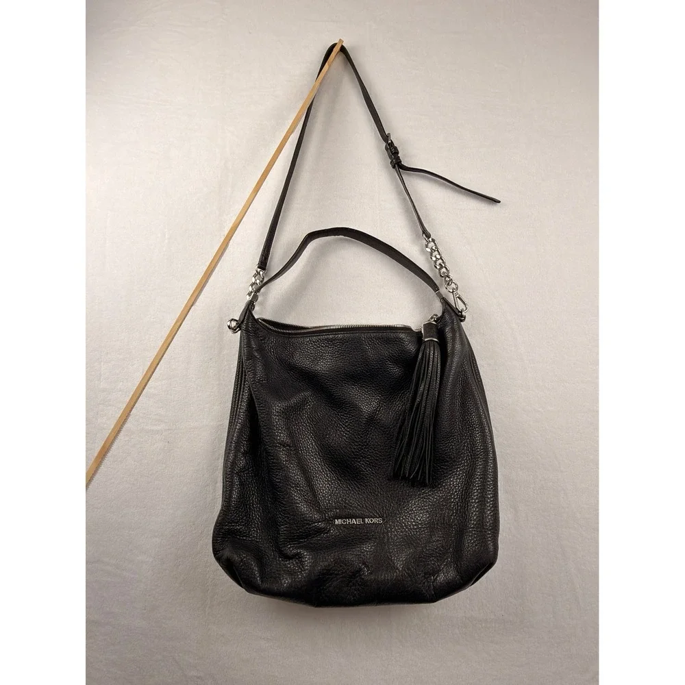 Michael Kors Weston Black Pebbled Leather Hobo Bag Silver Accent Large Crossbody
